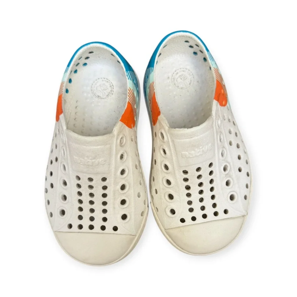 Native Jefferson Kids Shell White Multi Graphic Slip On Water Shoes Size C6